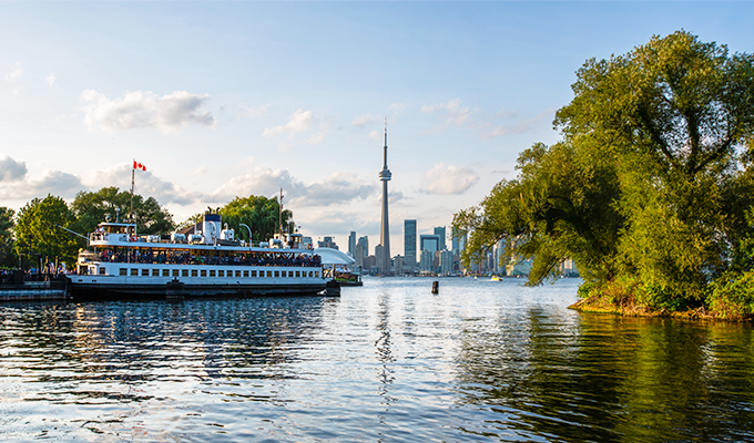 A ferry taking people to and from the Toronto Islands to the mainland