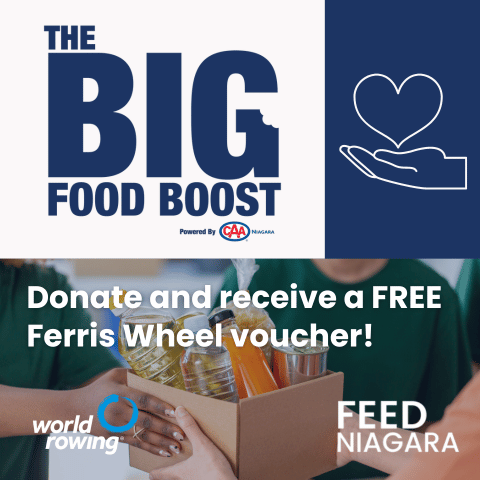 Big Food Boost Logo and Boxes of Food Donations