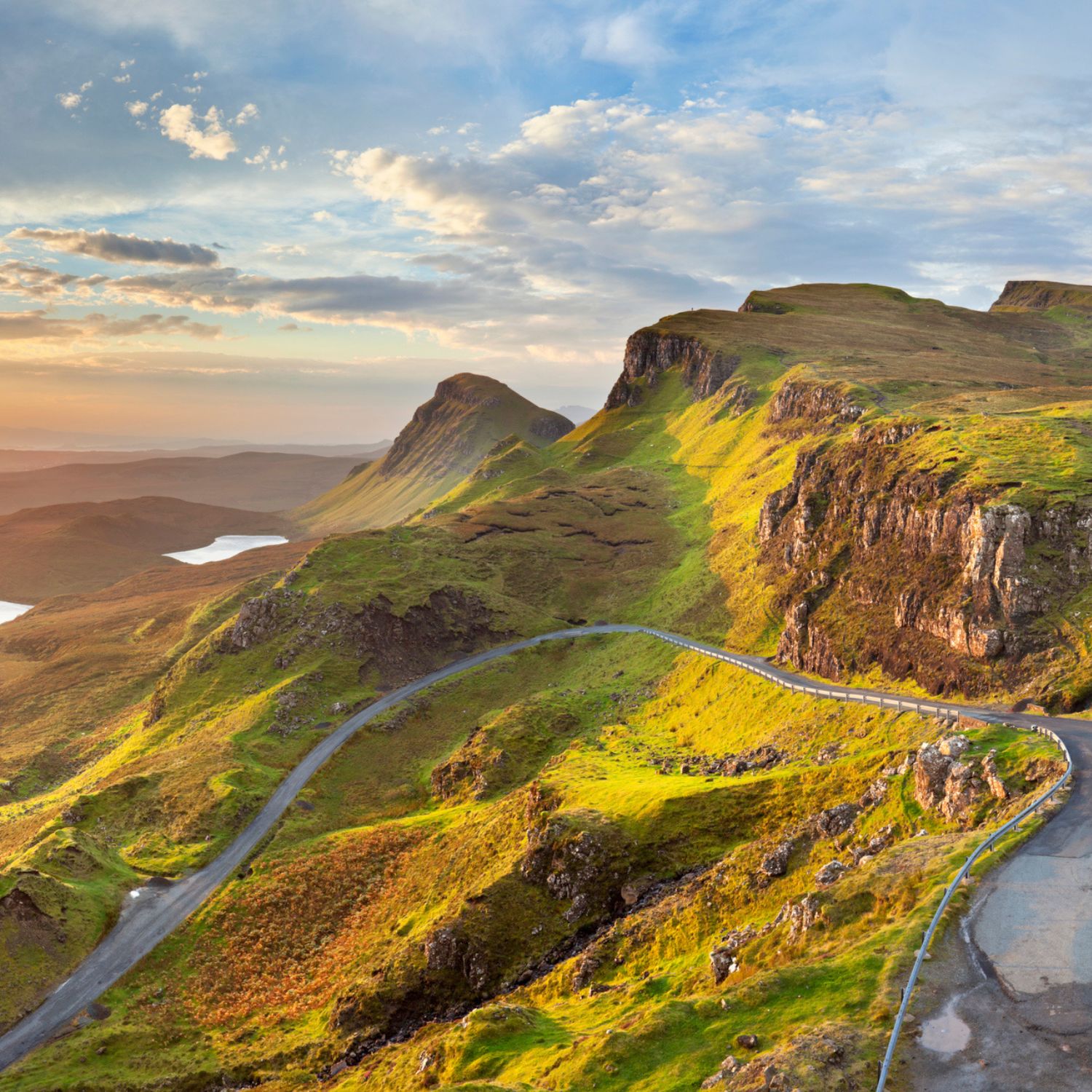 Countryside of Scotland with winding road