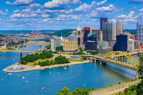 View of Pittsburgh City from a distance by waterfront