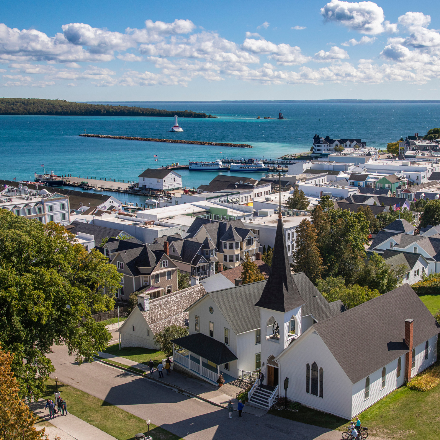 aerial view of Mackinac Island