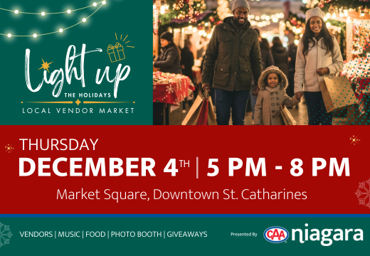 photo of a family shopping and Light Up the Holiday event logo