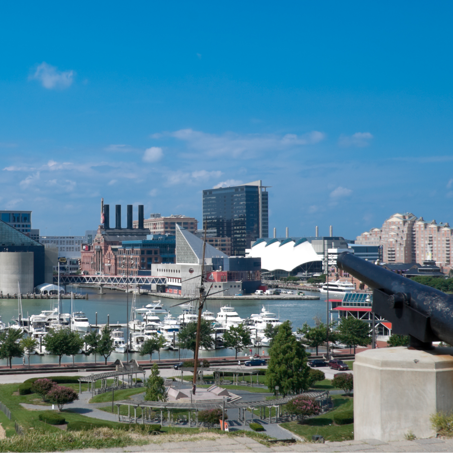 Canon at Federal Hill overlooking Inner Harbor in Baltimore, Maryland