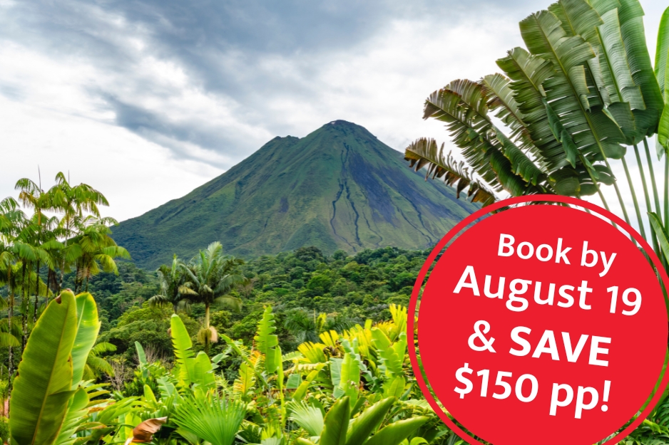 Lush tropical foliage at the foot of the Arenal Volcano in Costa Rica