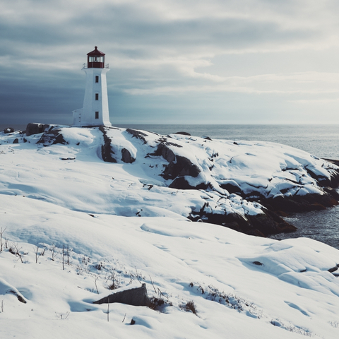 Peggy's Cove Lighthouse in Halifax Nova Scotia in winter
