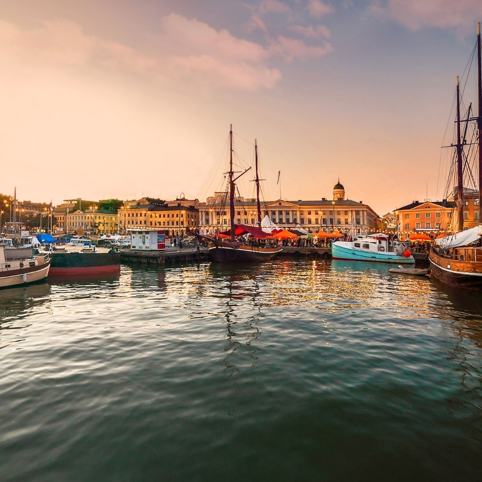 Helsinki, port at sunset