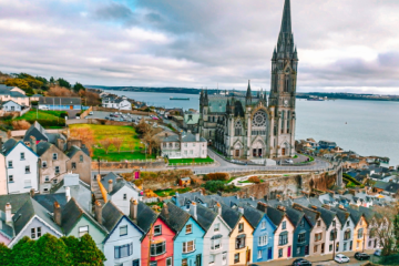 "Deck of Cards" houses and Cobh cathedral in the background