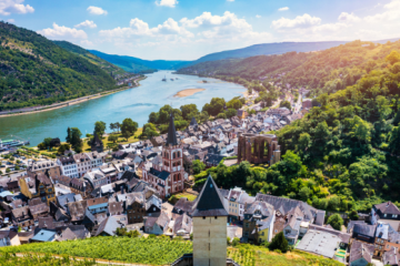 Bacharach panoramic view, small town in Rhine valley