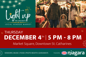 photo of a family shopping and Light Up the Holiday event logo