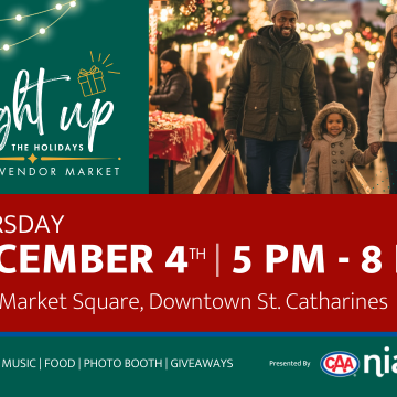 photo of a family shopping and Light Up the Holiday event logo