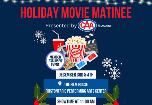 Picture of popcorn, film equipment, snowflakes and holly