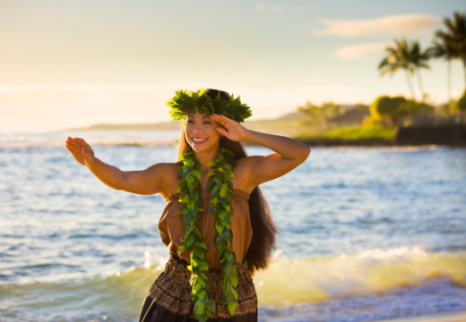 Hawaiian Hula Dancer Dancing on the Beach of Kauai Hawaii 