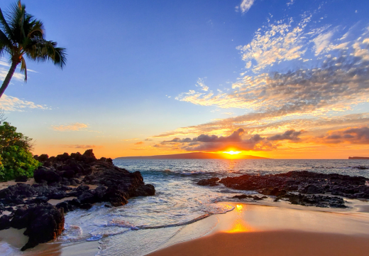 Makena Secret Beach at sunset in Maui, Hawaii