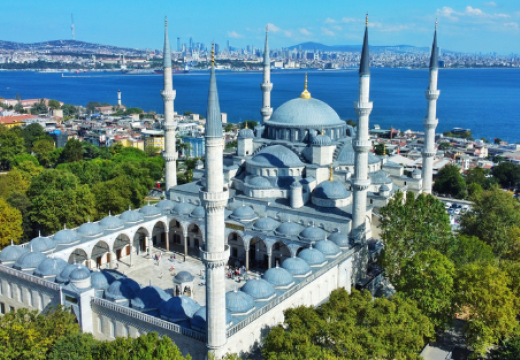 Aerial view of the Blue Mosque in Istanbul, Turkey