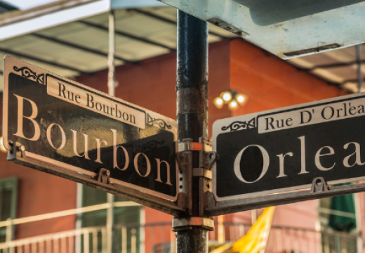 Street sign of Rue Bourbon in New Orleans