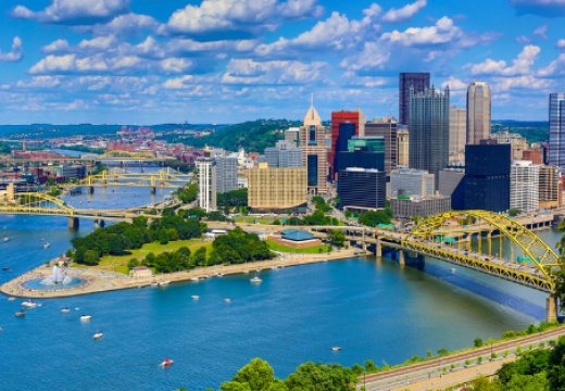 View of Pittsburgh City from a distance by waterfront