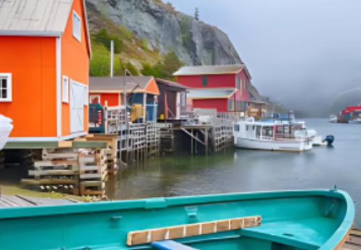 coastline with canoes