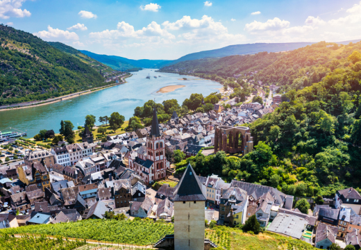 Bacharach panoramic view, small town in Rhine valley