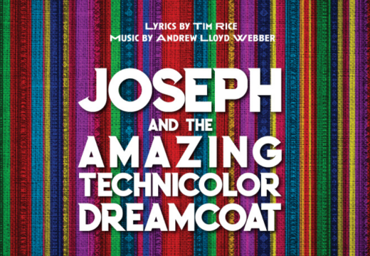 Joseph and the Amazing Technicolor Dreamcoat logo on colourful stripped background