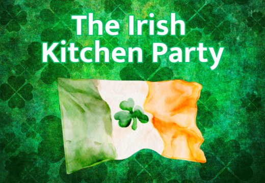 The Irish Kitchen party on a green, clover patterned background
