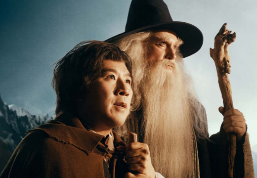 Bilbo and Gandalf looking into the distance