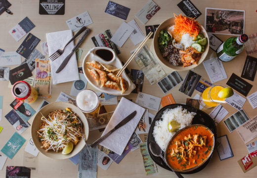 various international foods on a table