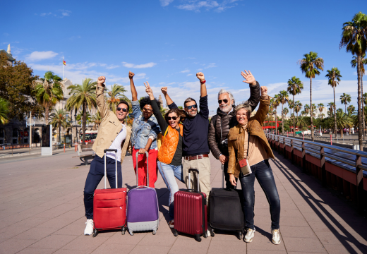 Group of friends happily celebrating their holidays