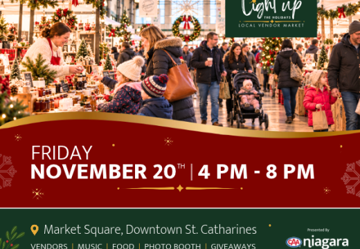 photo of a family shopping and Light Up the Holiday event logo