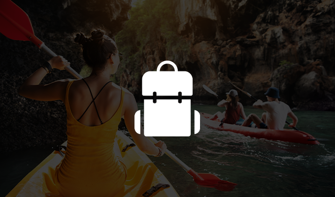White backpack icon over a black background