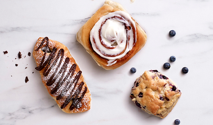 Aerial view of a group of baked goods