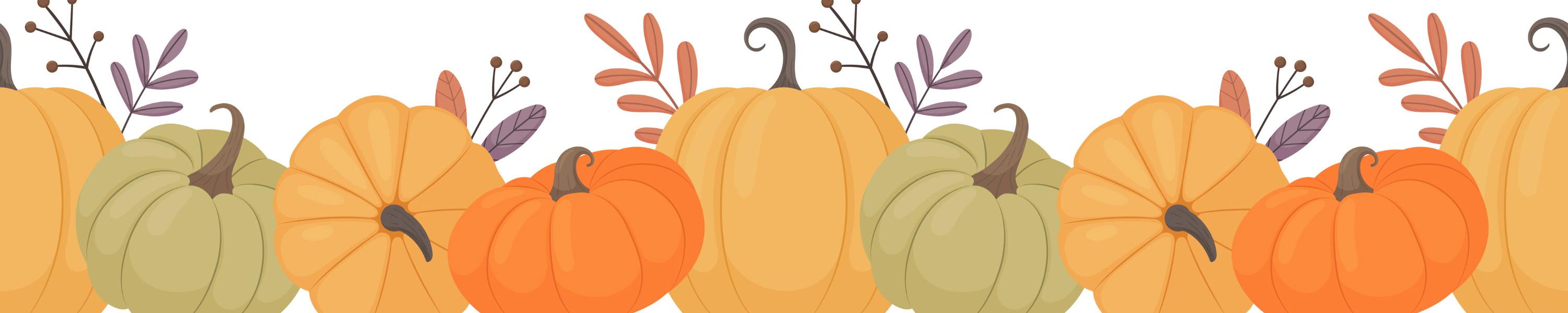 A variety of colorful pumpkins and autumn leaves on a white background