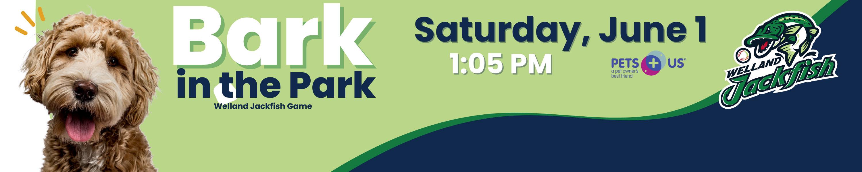 Dog with Pets Plus Us and Welland Jackfish Logos, and Event Details