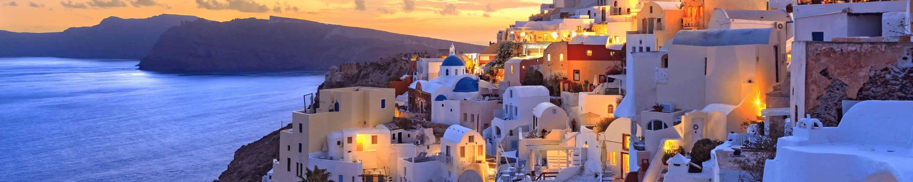 Santorini sunset at dawn village of Oia Greece