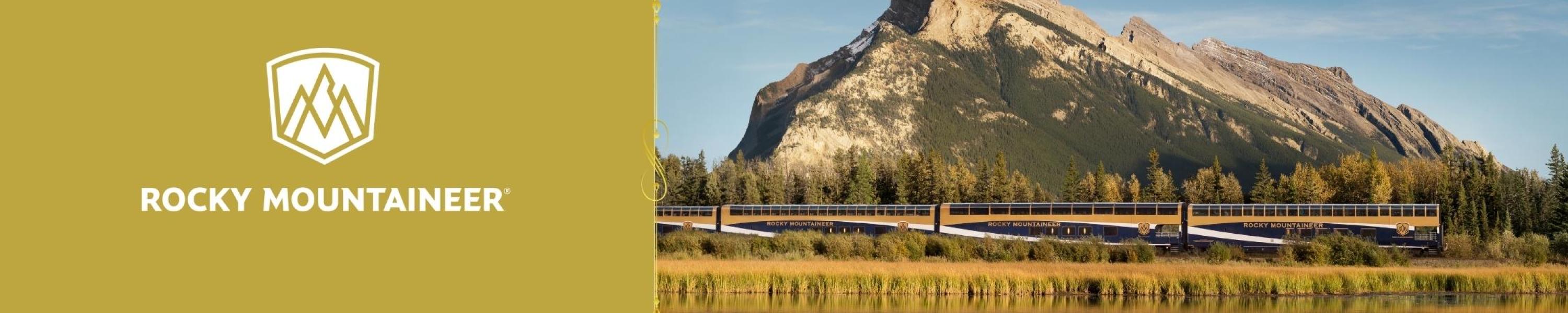 Train passing the Canadian Rockies