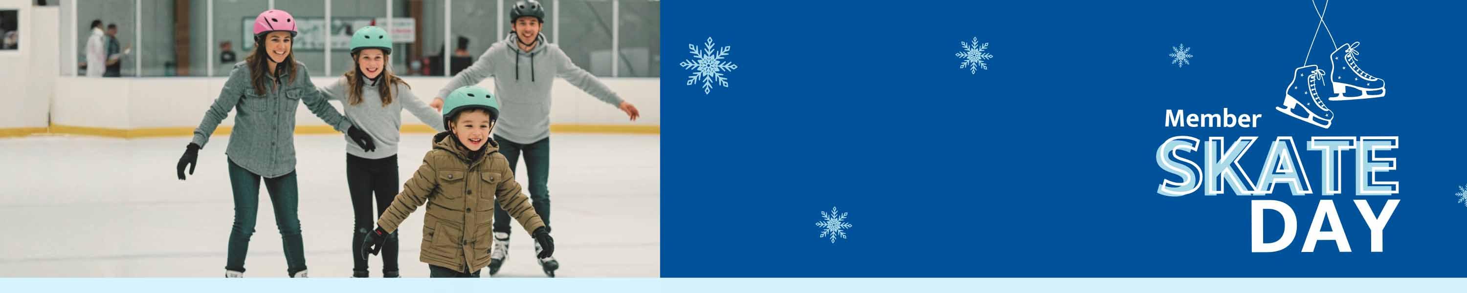 Image of family ice skating and text with event name