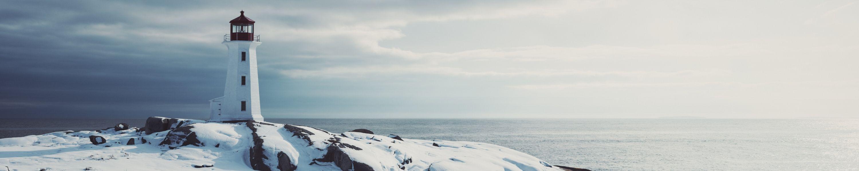 Peggy's Cove Lighthouse in Halifax Nova Scotia in winter