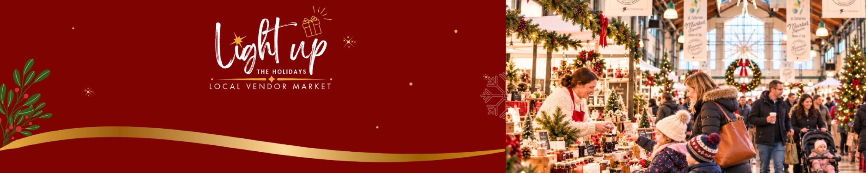 photo of a family shopping and Light Up the Holiday event logo