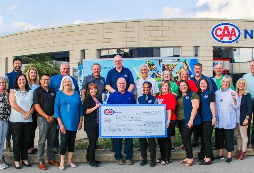 CAA Niagara team presents cheque for $1M pledge over 10 years to the FEED Niagara team