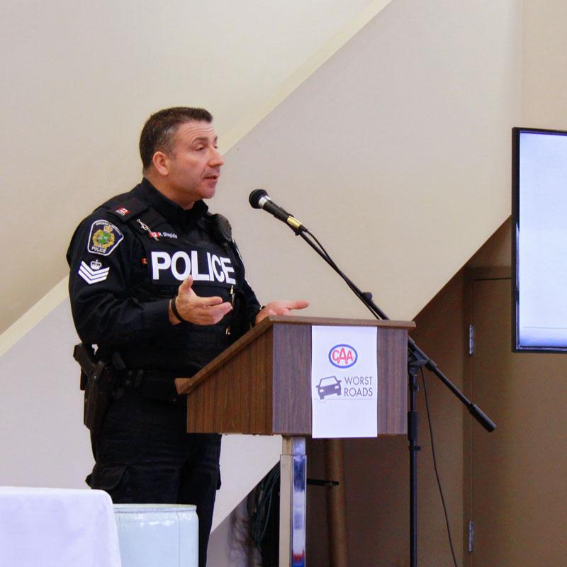 Police Officer speaking at CAA Worst Roads Press Conference
